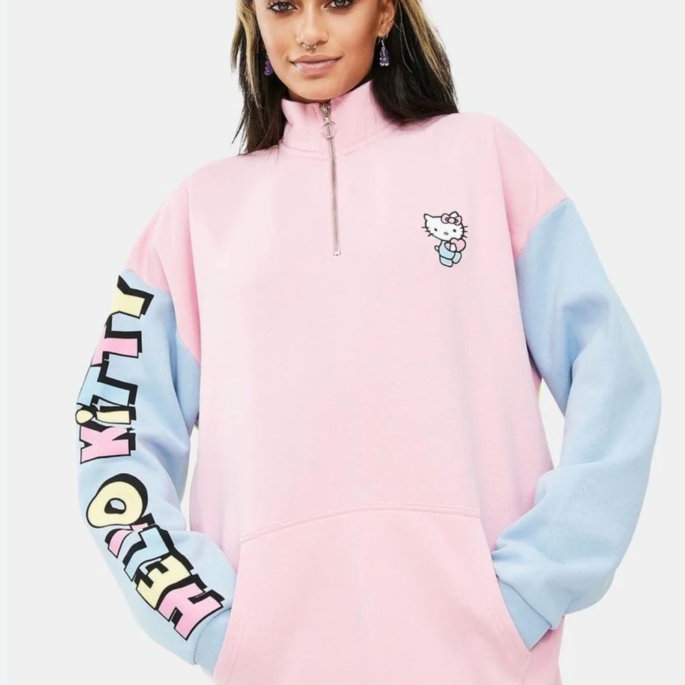 HELLO KITTY COLOR CONTRAST PANEL SWEATSHIRT  Dolls Kill NWT size8 cute
